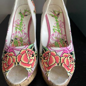 Ed Hardy Coralie Flower Wedge Shoe - White